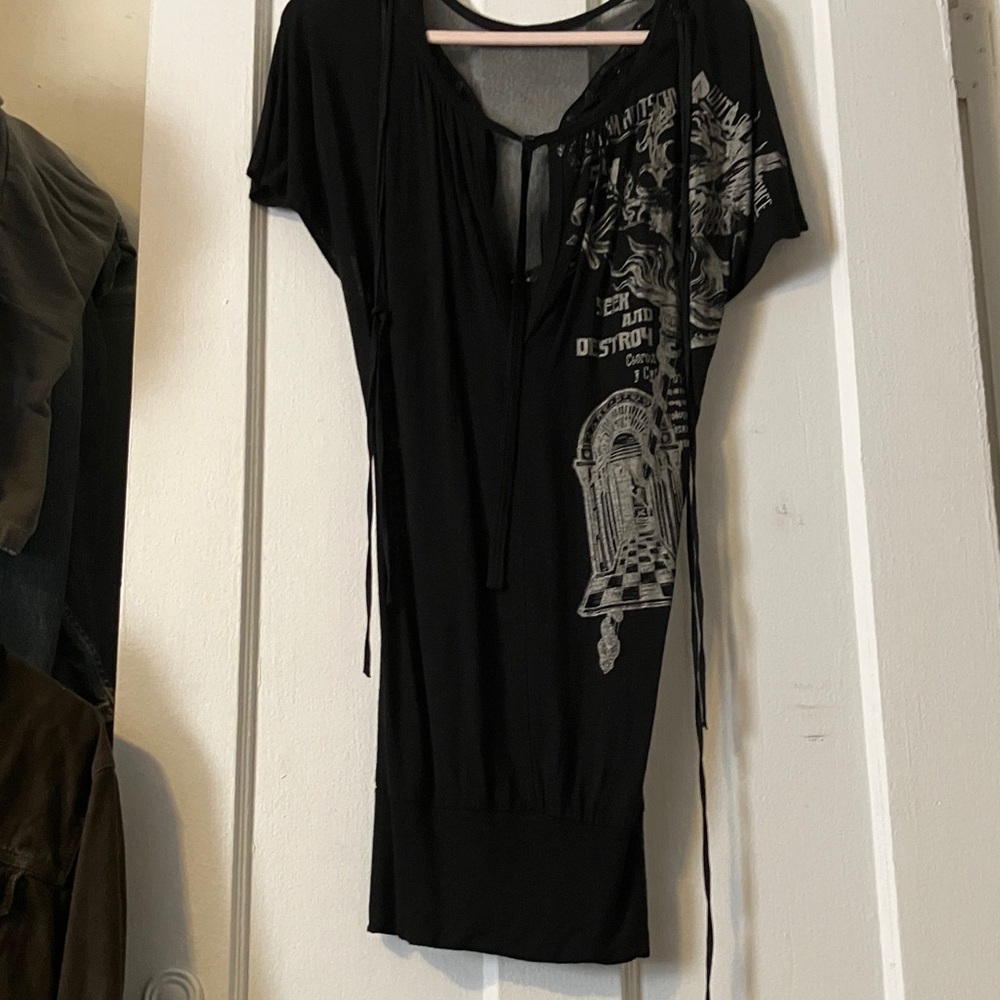 Salvage Black Backless Tunic with Gray Graphic
